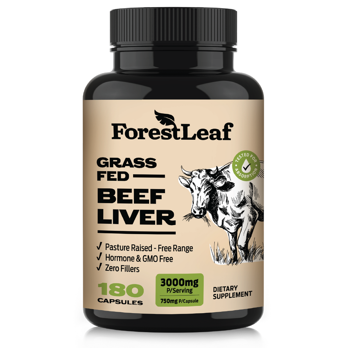 ForestLeaf - Grass Fed Beef Liver 3000mg | 180 Capsules