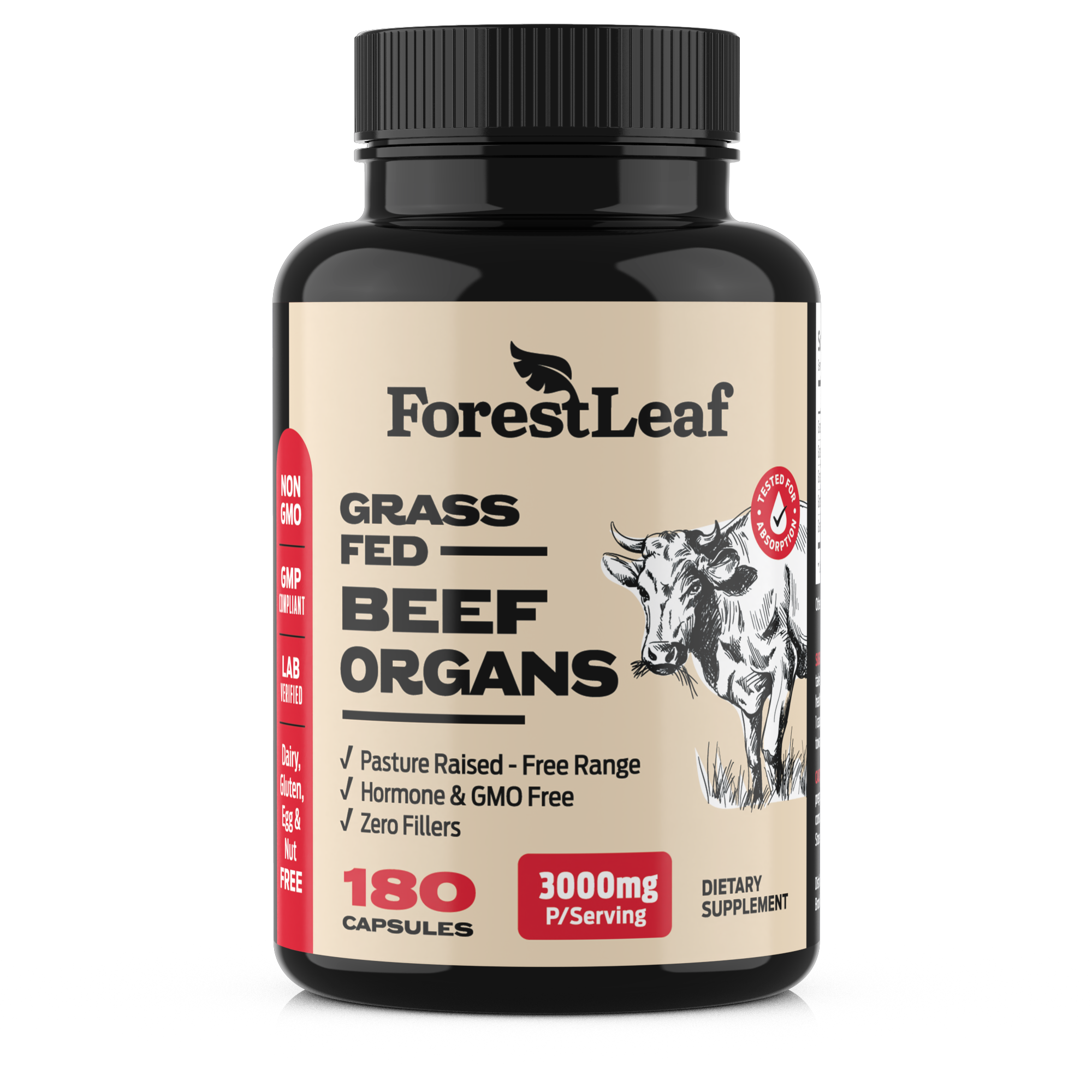 ForestLeaf - Grass Fed Beef Organs 3000mg | 180 Capsules – Forest Leaf